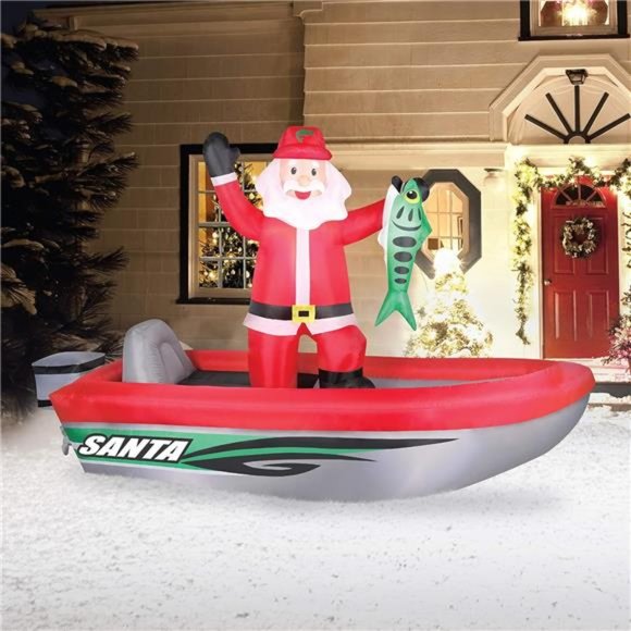 10 Ft Fishing Santa in Boat Airblown Inflatable